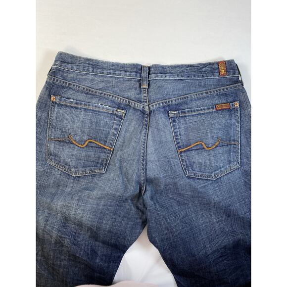 7 FOR ALL MANKIND Relaxed Straight Distressed Stone Wash Blue Jeans. 34x33 - Picture 7 of 11